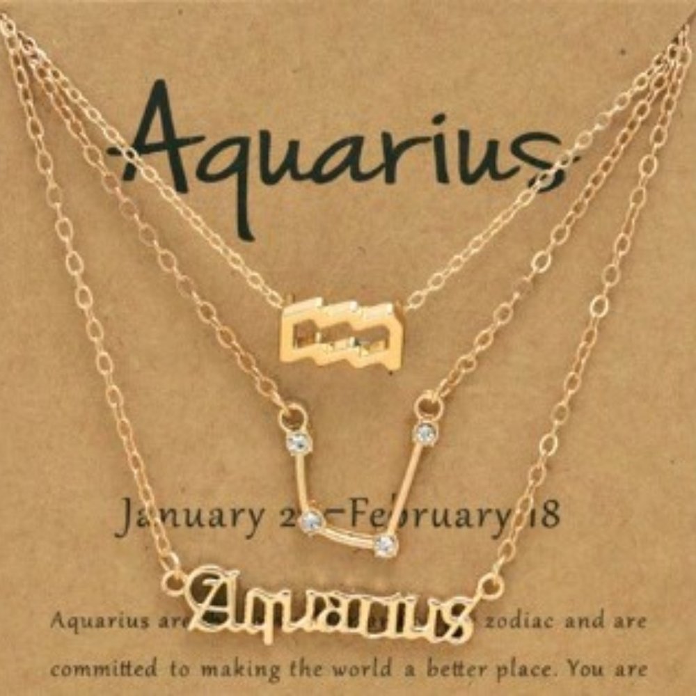 3pcs Gold Aquarius Zodiac Sign Necklace